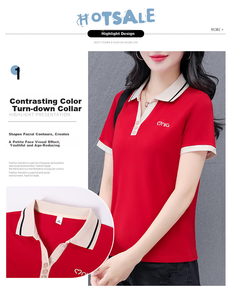 Woodpecker Women's Short Sleeve Polo Shirt Plus Size Slim Fit Red 2026 Spring Summer XL 7