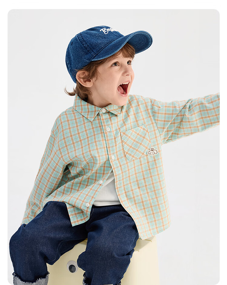Balabala Kids Long Sleeve Shirt Boys and Girls 2026 Spring Autumn Plaid Top [Mall Same Style] 20