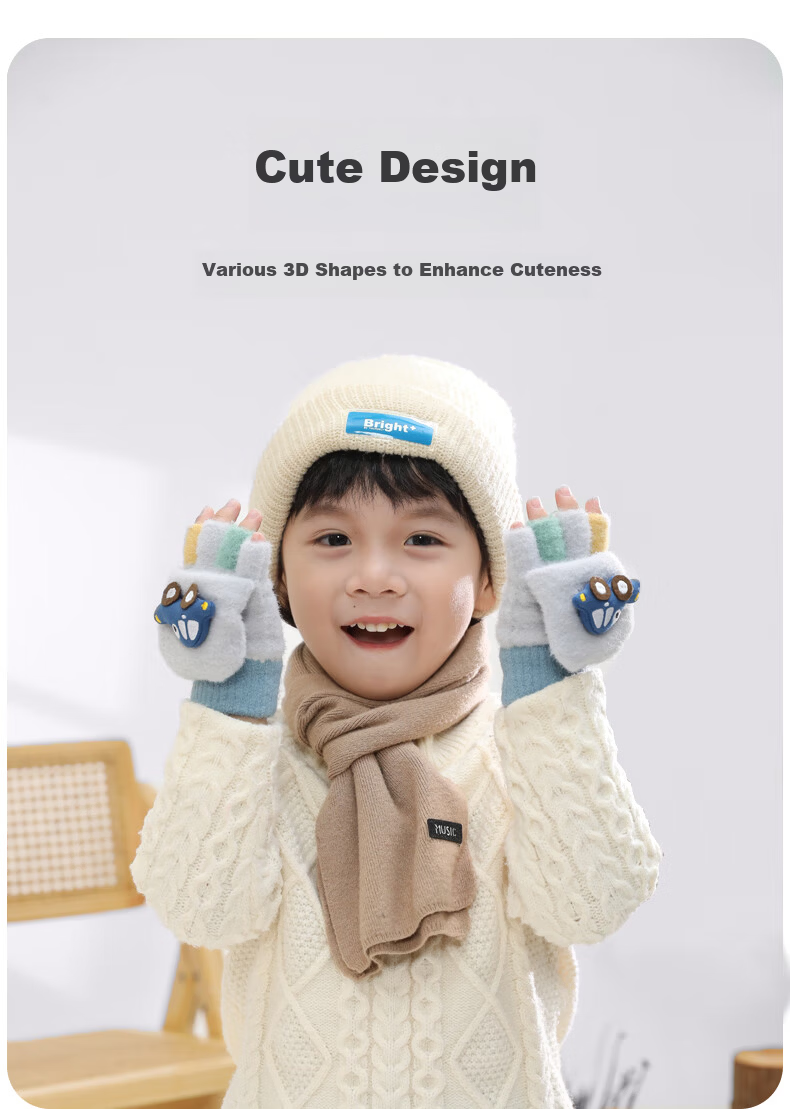 Aibaoqi Children's Winter Warm Flip Half Finger Gloves Boys Thickened Writing Fingerless Gloves T238 Blue 7