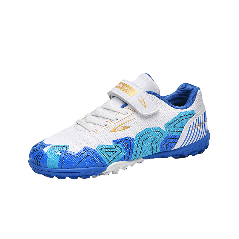 DEERWAY TF Turf Soccer Shoes for Kids Boys and Girls Ages 6-12 Breathable Cushioned Training and Match Shoes White Blue Size 38