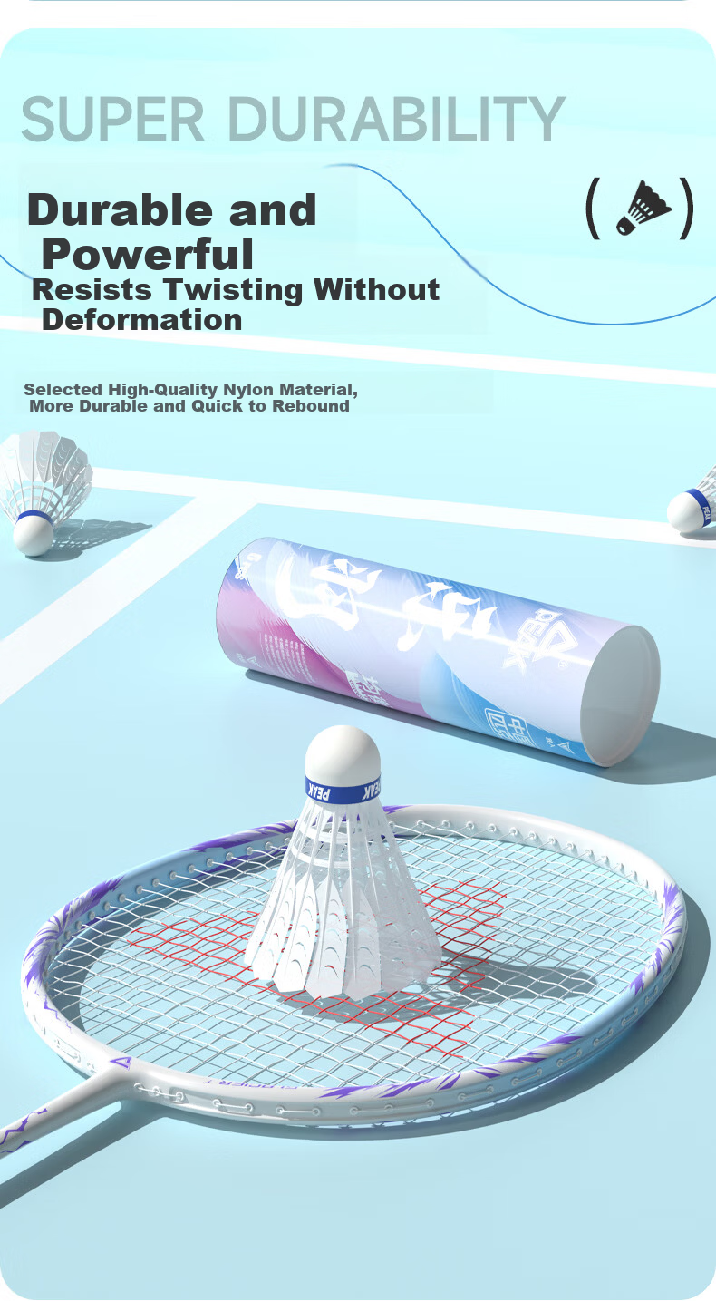 Peak Badminton Synthetic Feather Nylon Shuttlecocks Durable Windproof 6-Pack for Indoor Outdoor Training and Competition 5