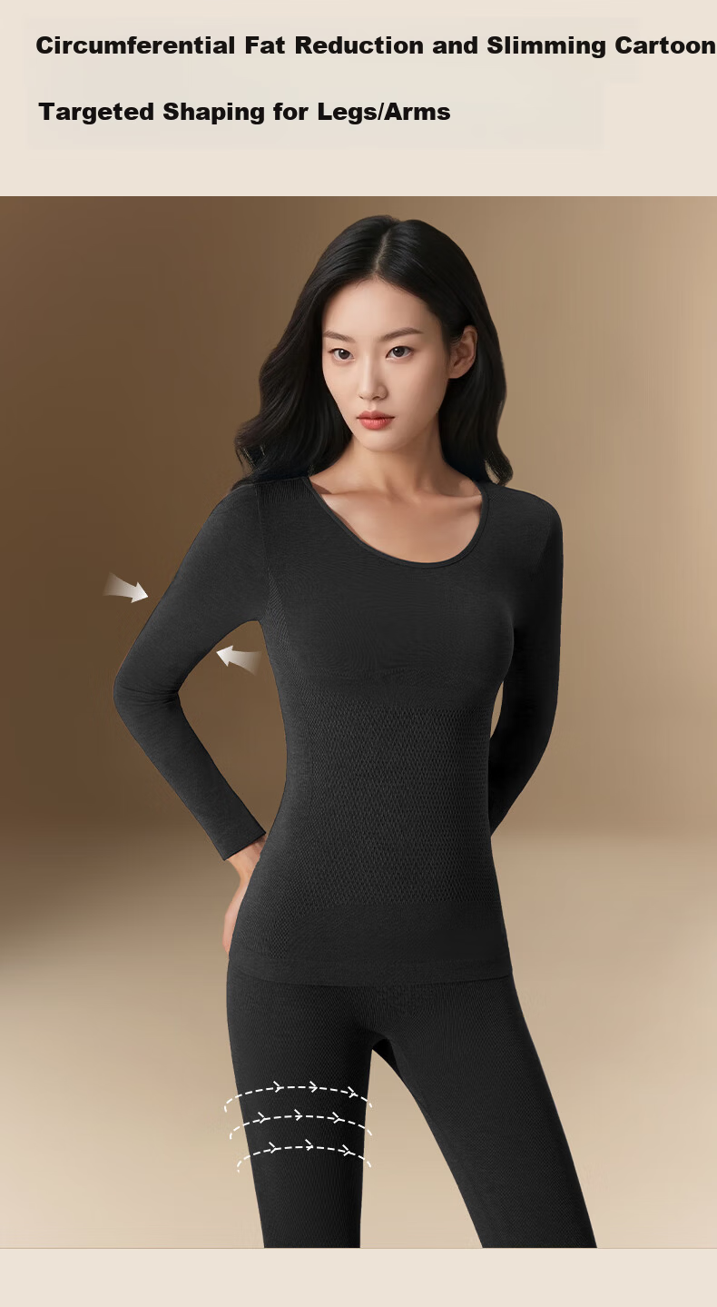Herbal Original Women's Thermal Underwear Set Autumn Winter New Slimming Heat Energy Waist Shaping Base Layer Shirt and Pants 9