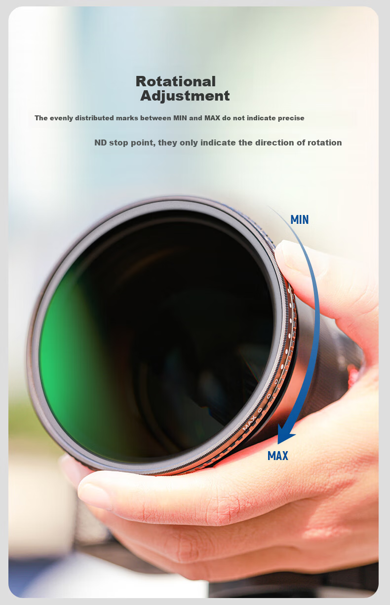 NEEWER Adjustable ND2-32 Neutral Density Filter, 18-Layer Coated Anti-Oil Scratch-Resistant Neutral Density Filter, Multi-Position Neutral Density Camera Filter for Landscape Photography, Adjustable ND Filter 72mm 12
