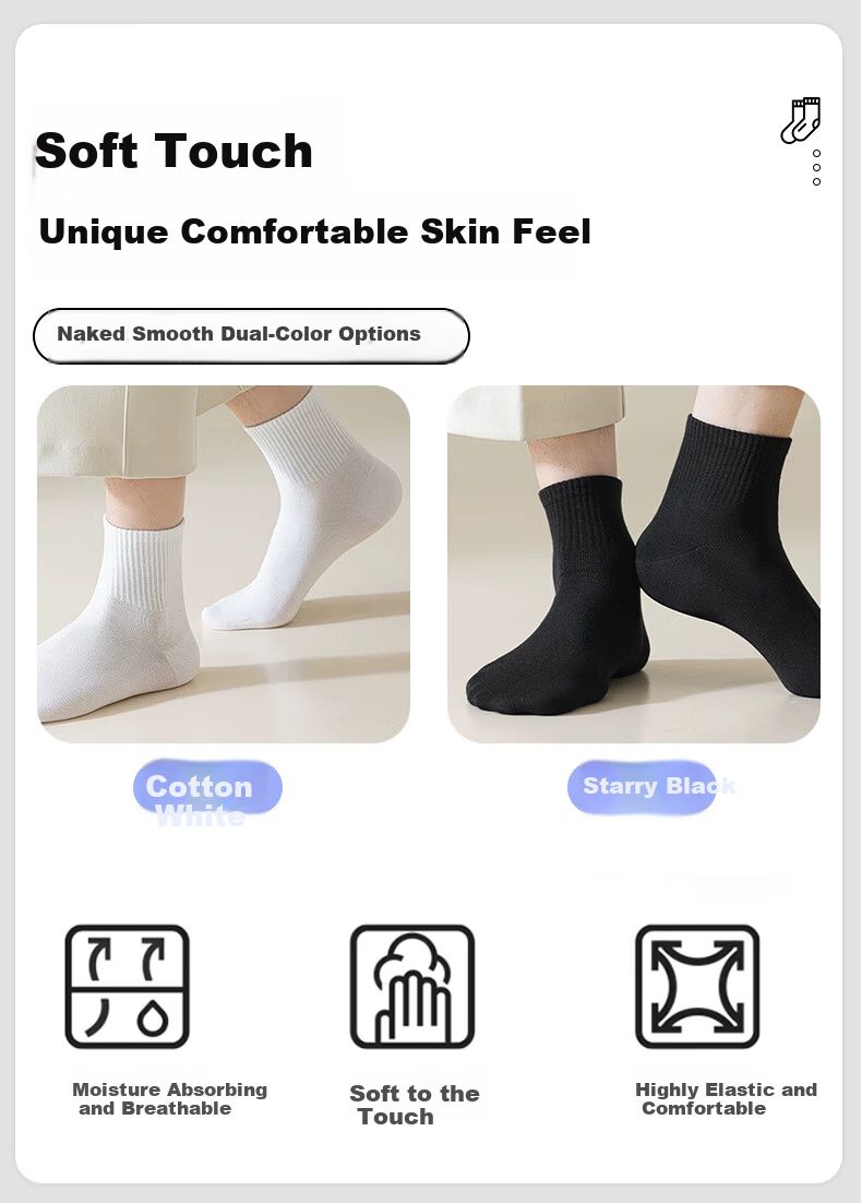 MiiOW Disposable Mid-Calf Black Socks Unisex Lightweight Sports Socks 7 Pairs Black 4