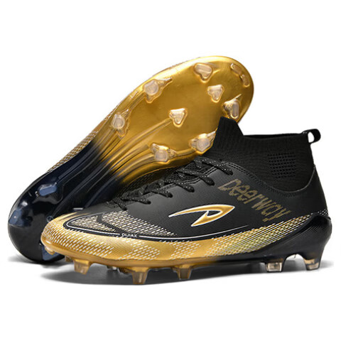 DEERWAY Youth Soccer Shoes AG Studs Grass Field Non-Slip Durable Training Match Shoes Obsidian Gold AG Studs Size 43