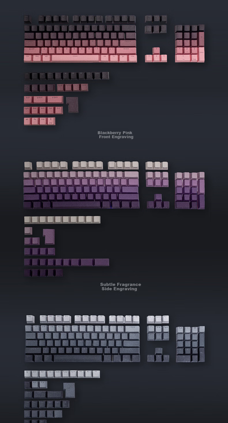 AKNK Cross Axis Side Engraved Front Engraved Translucent Mechanical Keyboard Keycaps Custom Gradient Keycaps for 75/87/96/104/108 Keyboards Original Height Side Engraved - Blackberry Pink 9