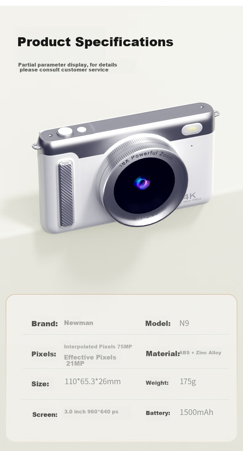 Newsmy N9 Mirrorless Camera with Flip Screen, Selfie, WiFi Image Transfer, High Resolution, Campus Photography, Travel, Beauty Filters, Gift for Women, Digital Camera for Students, 128GB, White + Wide 16