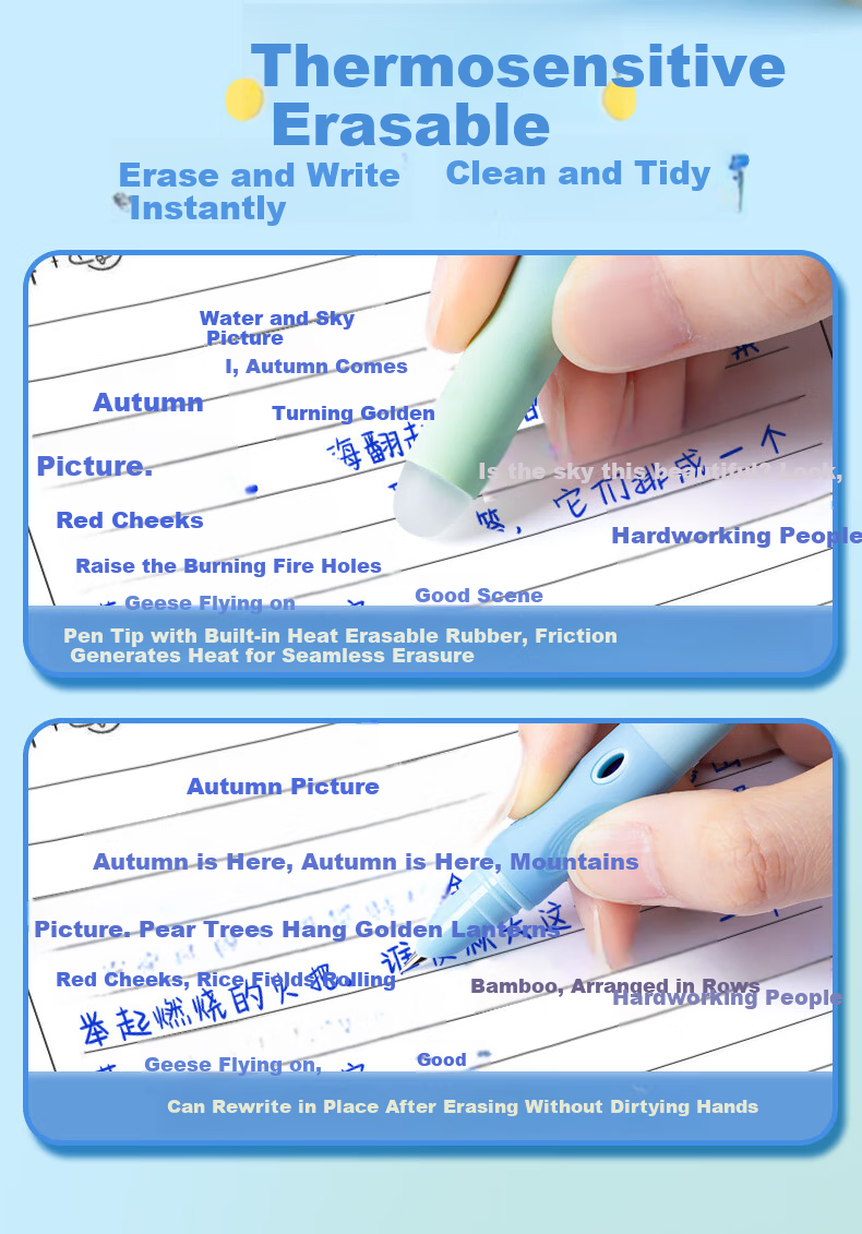 TRUECOLOR Blue Thermal Erasable Fountain Pen 0.38mm for Elementary Students Grade 3 Children Handwriting Practice Posture Correction Refillable Ink Cartridge High Appearance Unisex Beginner Fountain P 4