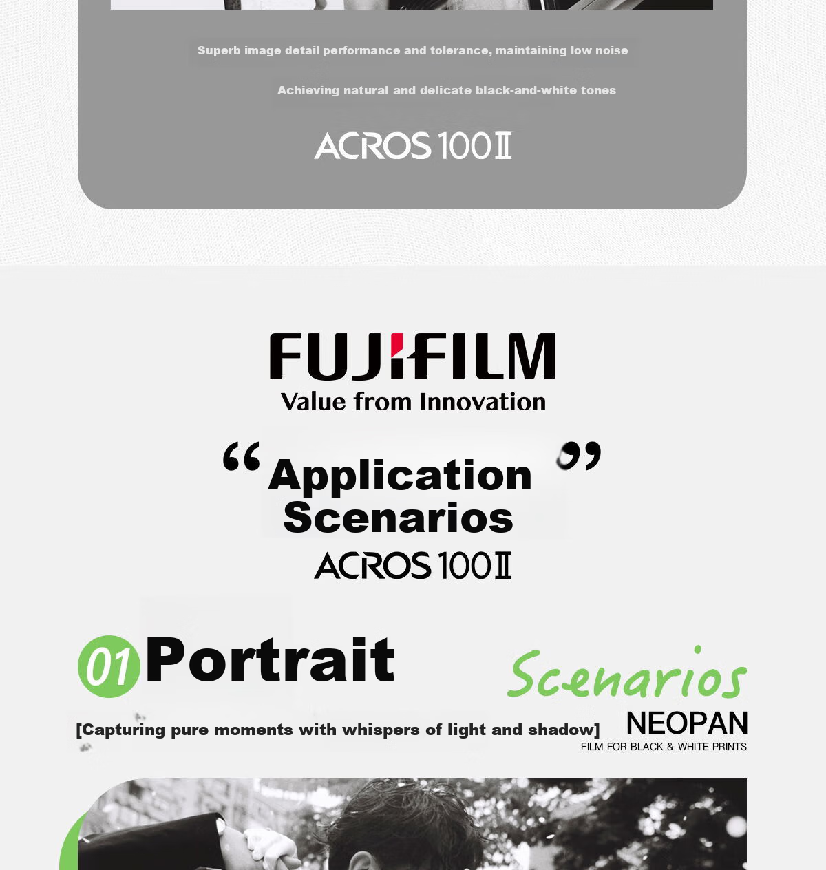FUJIFILM ACROS 100 II 35mm Black and White Negative Film 100 ISO Black and White Film 12