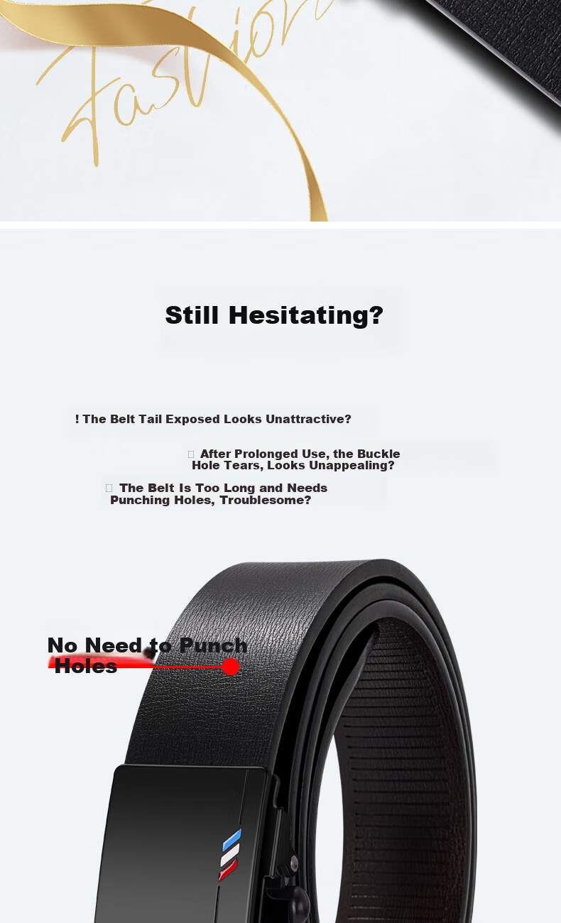 Woodpecker Men's Genuine Leather Ratchet Belt Automatic Buckle Inner Wear Waistband Birthday Gift for Boyfriend Husband Dad 11