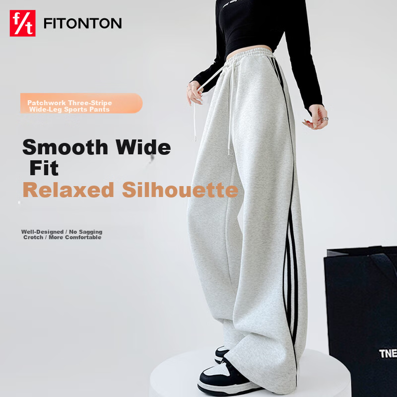 FitonTon Women's Casual Pants Spring Autumn High Waist Slimming Wide Leg American Style Lazy Straight Loose Sports Sweatpants