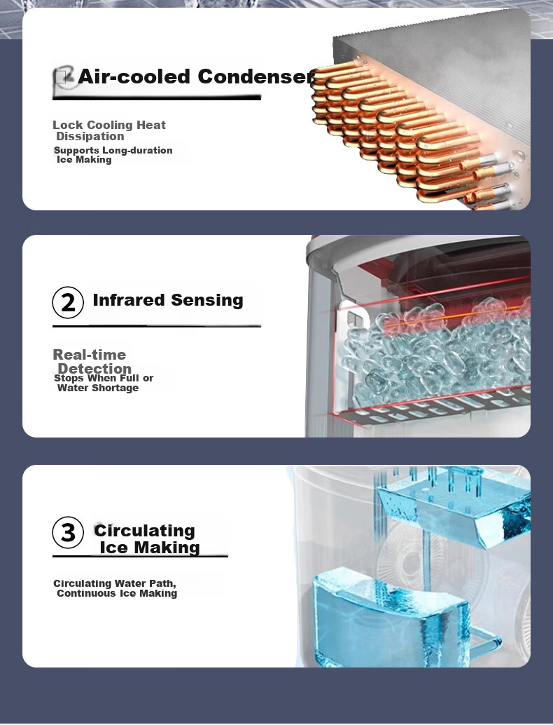 Coca-Cola Home Use Small Fully Automatic Ice Maker with One-Touch Cleaning, Adjustable Bullet and Large Ice Cubes, Mini Dormitory Ice Machine 1.1L 10