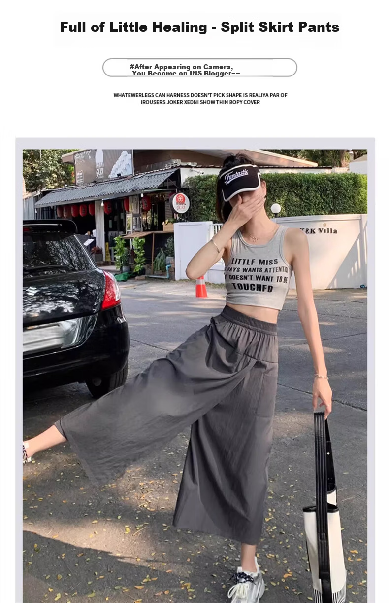 LangSha Yamamoto Workwear Skirt Pants Women Summer 2025 New American Style High Waist Slim A-Line Skirt Pants Loose Casual Wide-Leg Pants 4