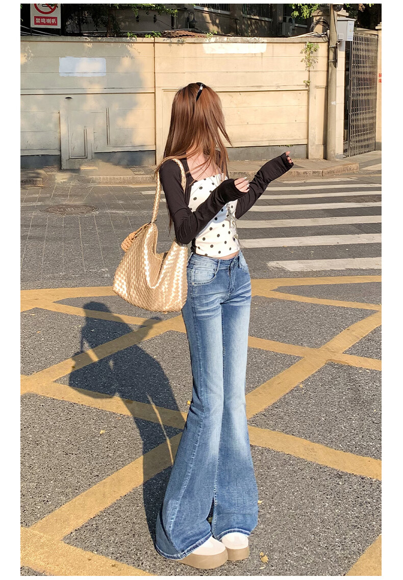 Jeanswest Women's American Vintage Low-Rise Slim Fit Slight Flare Stretch Skinny Jeans Dodge Blue L 11