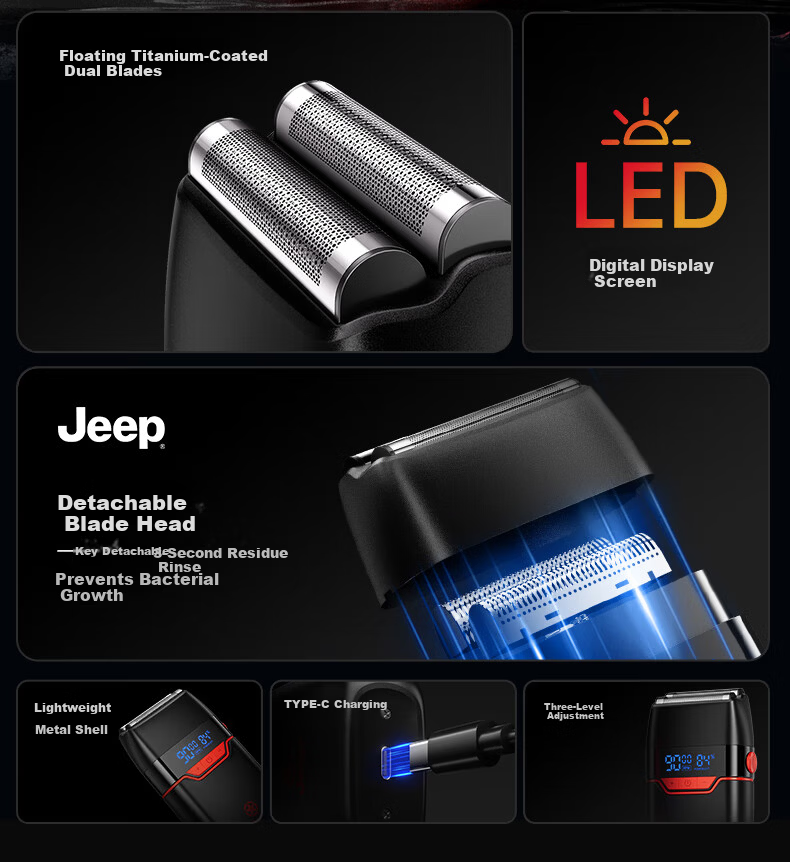 JEEP Professional Electric Hair Clipper for Men, Salon-Grade Cordless Hair Trimmer with Long Battery Life, High-Speed Motor, 21-Speed Adjustable Aluminum Alloy Body 2