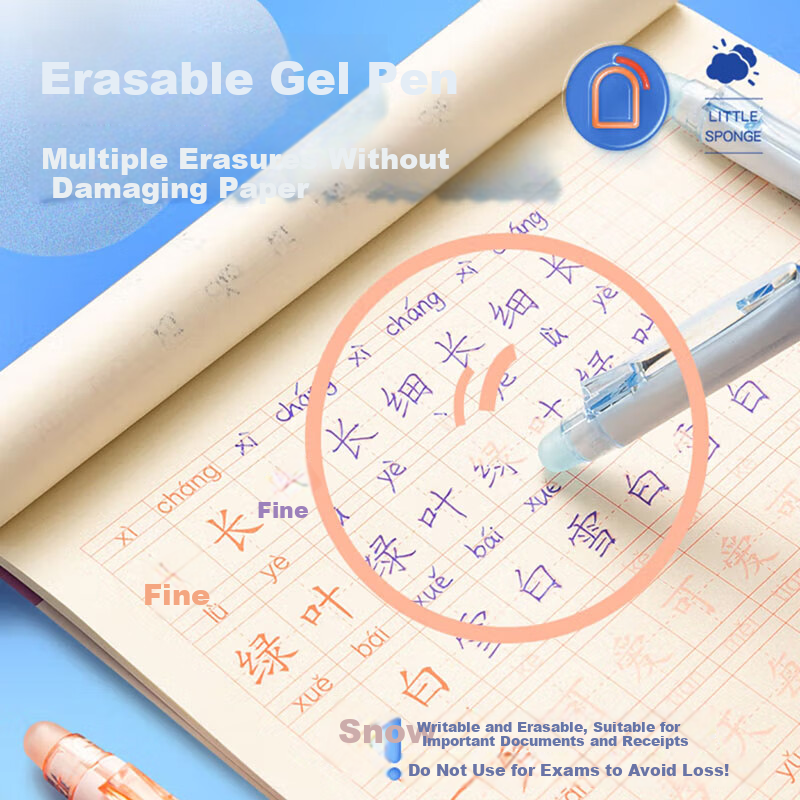 M&G Erasable Gel Pen 0.5mm Crystal Blue Retractable Bullet Tip Signature Pen with Small Sponge Sleeve, High-Value 12-Pack AKPH3220B2 4
