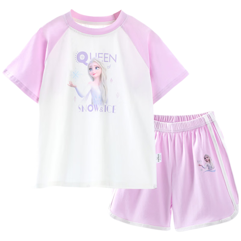 Disney Elsa Girls Summer Outfit 2026 New Children's Two-Piece Sportswear Set