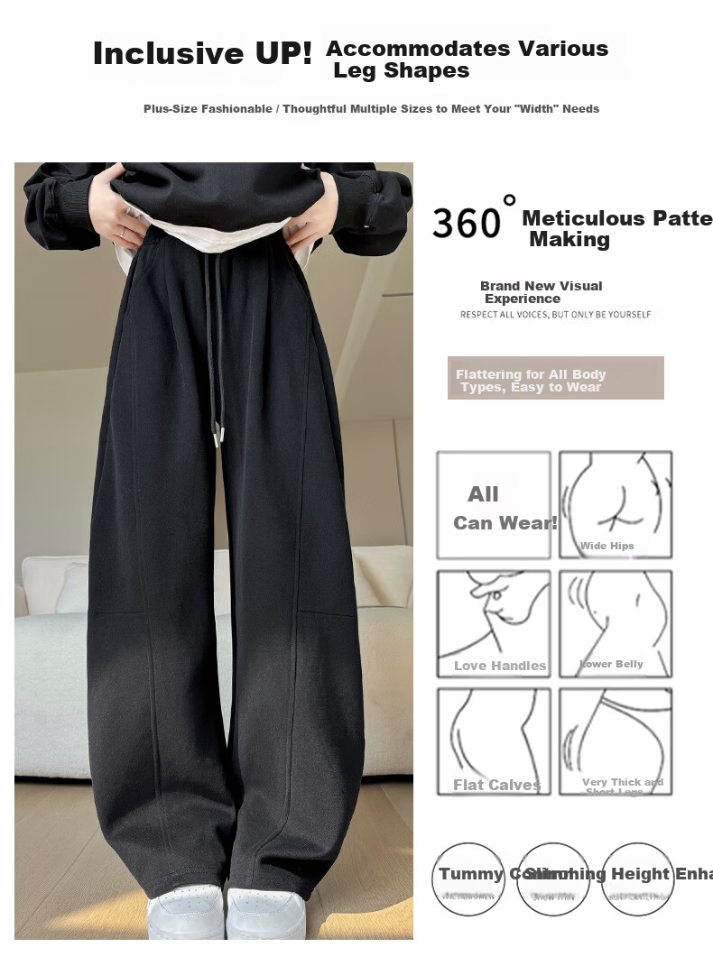 FitonTon Women's Casual Pants Curved Blade Sports Pants Spring Autumn New Slim High Waist Wide Leg Banana Pants 3