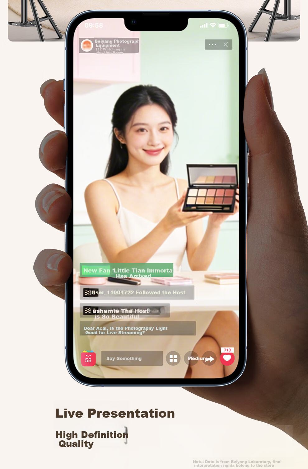 Beiyang Live Streaming Photography Fill Light, 500W Live Streaming Light Soft Light Professional Studio Constant Light Video Lighting Camera Soft Light Spherical Beauty Deep Throw Light 12