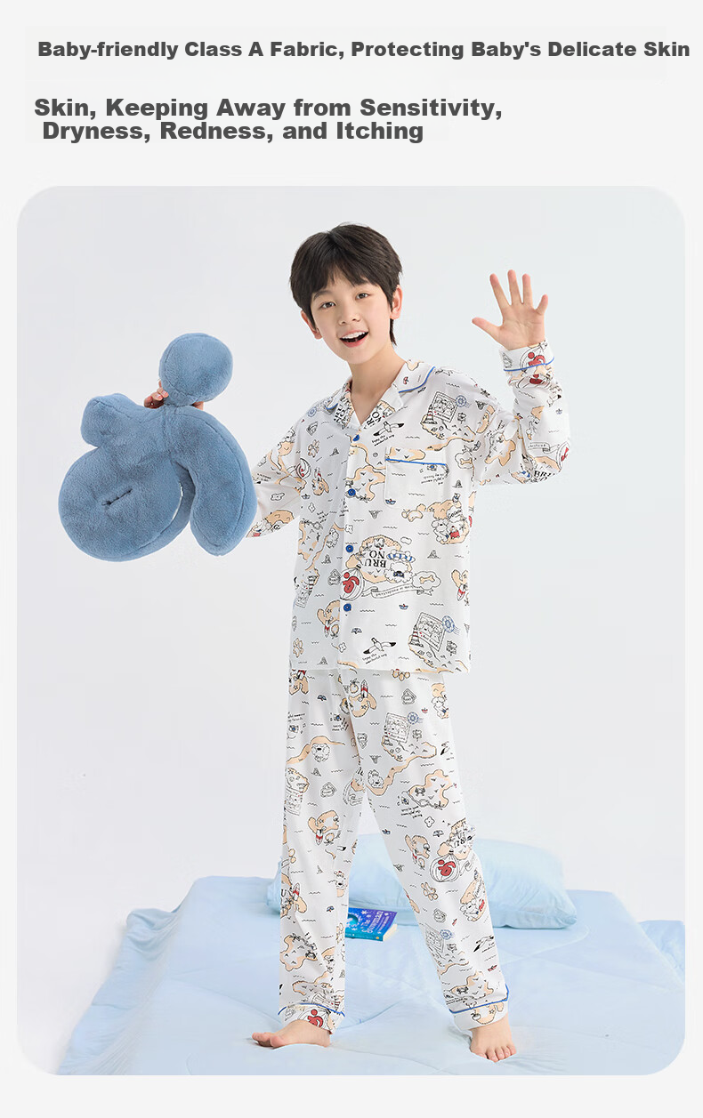 Jiusuiban Kids Pajamas Boys Class A Moisture-Absorbing Breathable Cotton Homewear Big Kids Mijiang Collaboration Long Sleeve Long Pants Set 3