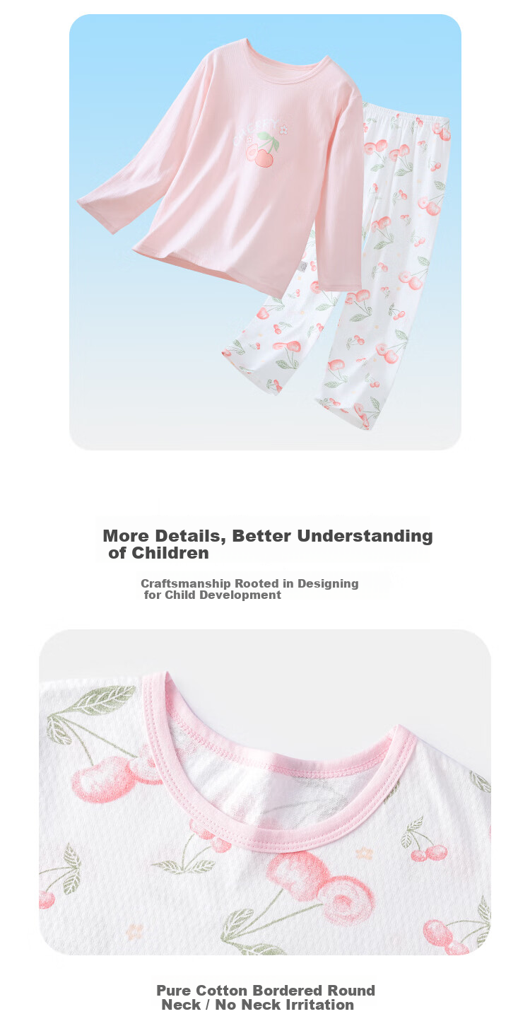 DEESHA [100% Pure Cotton] Children's Pajamas for Girls, Spring And Summer Thin Home Wear, Long-Sleeve Air Conditioning Suit Set 5