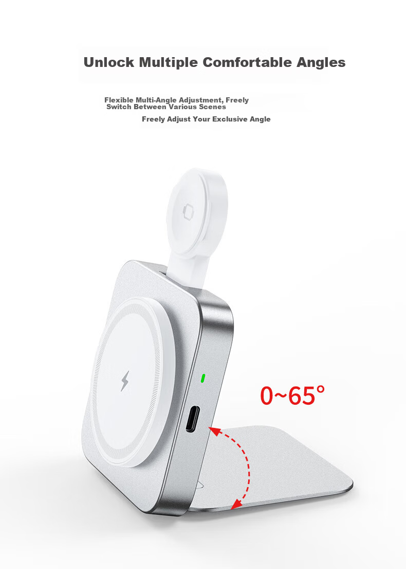 ESCASE Wireless Charger 2-in-1 Foldable Magsafe Magnetic 15W Fast Charging for Apple Watch and iPhone 16 Pro Max Huawei Mate 70 Pro Glacier Gray 8