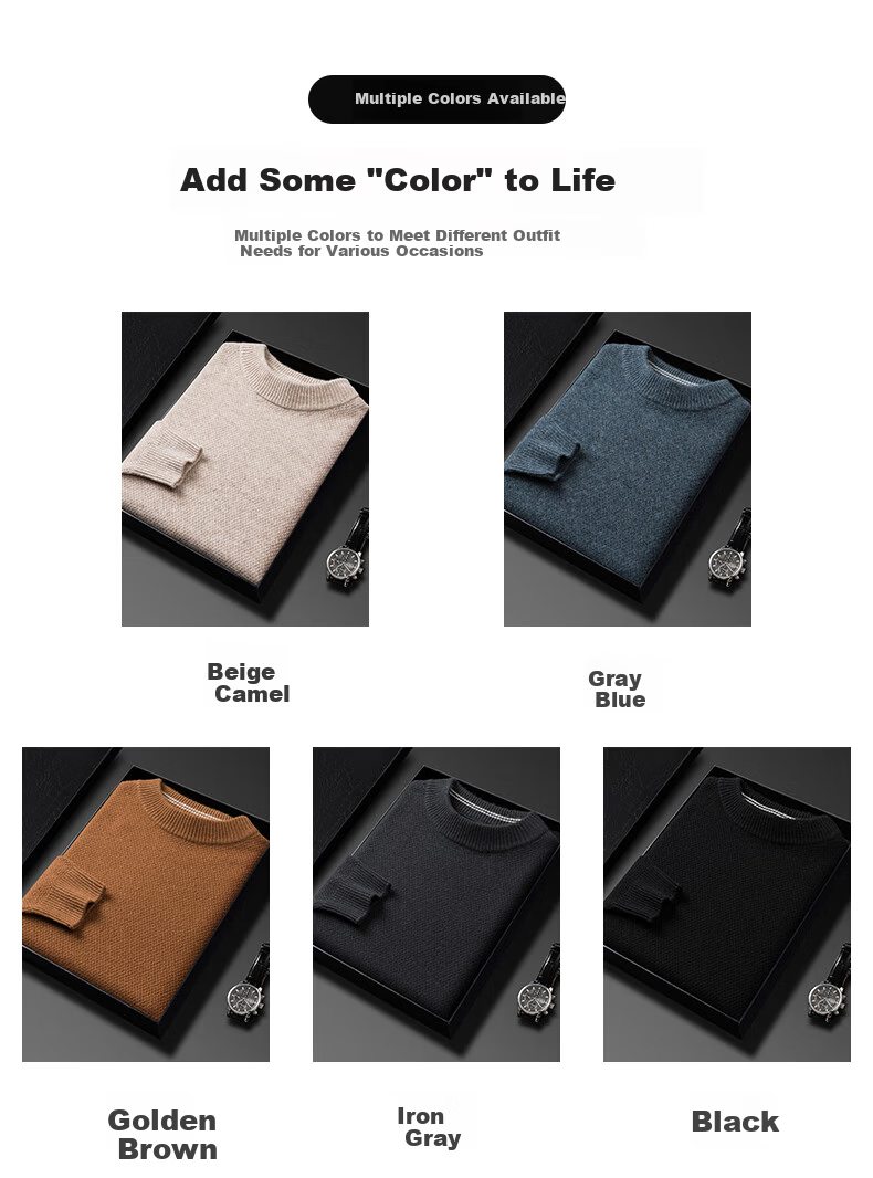 FIRS 100% Wool Men's Sweater Thickened Winter Warm Crew Neck Pullover Knitwear Men's Clothing 5
