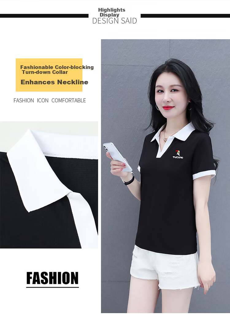 TUCANO Ice Silk Shoulder Polo Shirt Women's Short Sleeve Slim Fit Summer Mom Top White 3XL 6