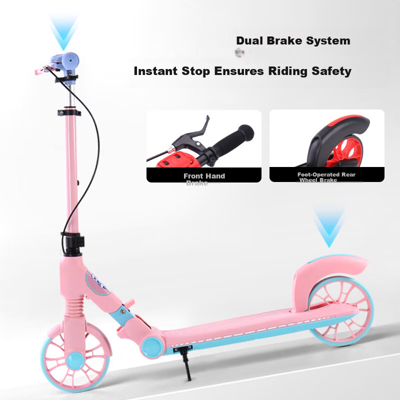 HEAD Adult and Kids Foldable Scooter Adjustable Height Two-Wheel Commuter Kick Scooter with Dual Brakes and Shock Absorption