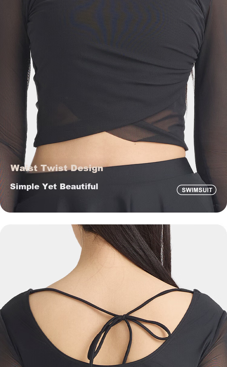 ANTA Women's Slim Waist Two-Piece Long Sleeve Swimsuit 2025 Vacation Hot Spring Slimming Conservative Swimwear M 9