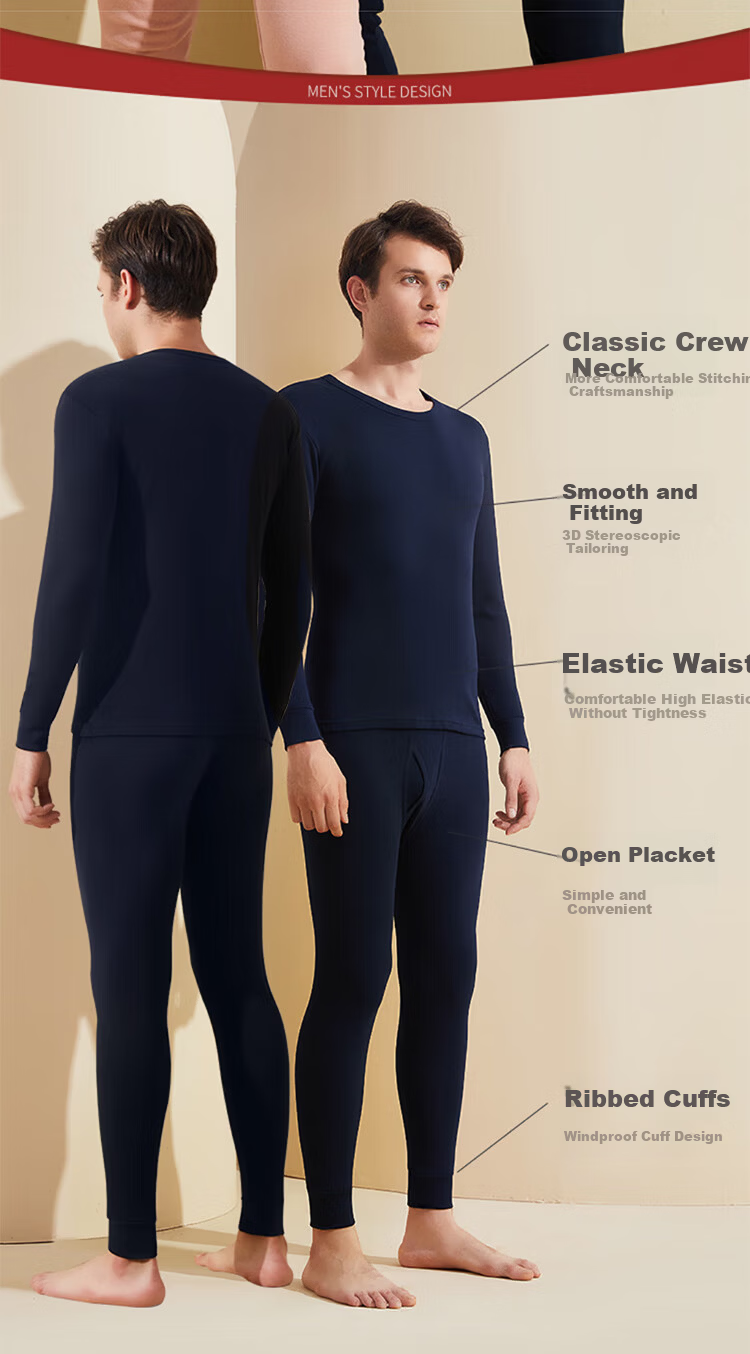 Nanjiren Men's Autumn Underwear Set, Pure Cotton Antibacterial Thin Warm Base Layer Thermal Underwear, Navy Blue 2XL 6