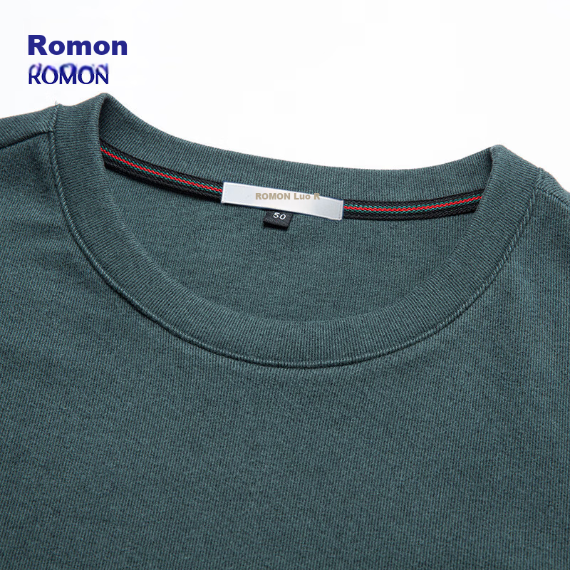 ROMON Men's Spring and Autumn Business Crew Neck Long Sleeve T-Shirt Quality Casual Base Shirt Jacket Men's 113 Green M