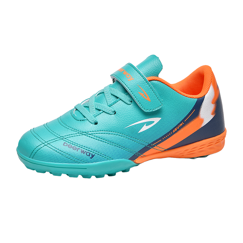 DEERWAY Kids Soccer Shoes for Ages 6-12, Slip-On Velcro, Non-Slip TF Turf Cleats, Mint Green, Size 38