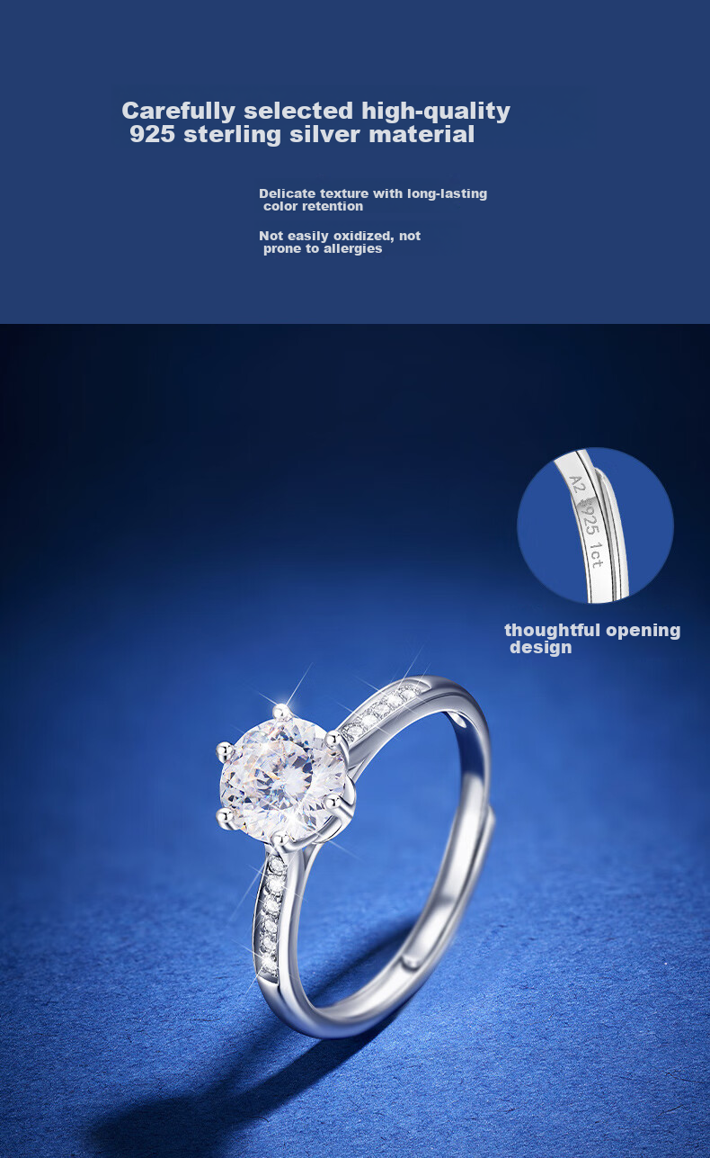 GLTEN 1 Carat Moissanite Diamond Silver Ring Women's Wedding Engagement Ring Birthday Gift for Girlfriend Wife 7