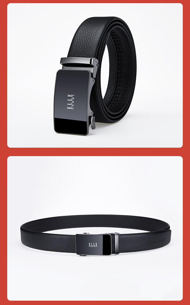ELLE HOMME French Brand Men's Genuine Leather Belt Automatic Buckle Top Layer Cowhide Waist Belt Gift Box Birthday Gift for Boyfriend 13