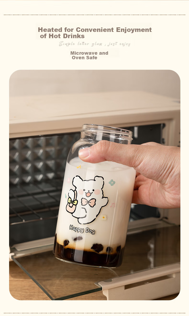 Newair High Borosilicate Glass Cup for Coffee, Soy Milk, Juice, And Buffalo Milk with Lid - Cute 2026 Portable Stylish Beverage Container 8