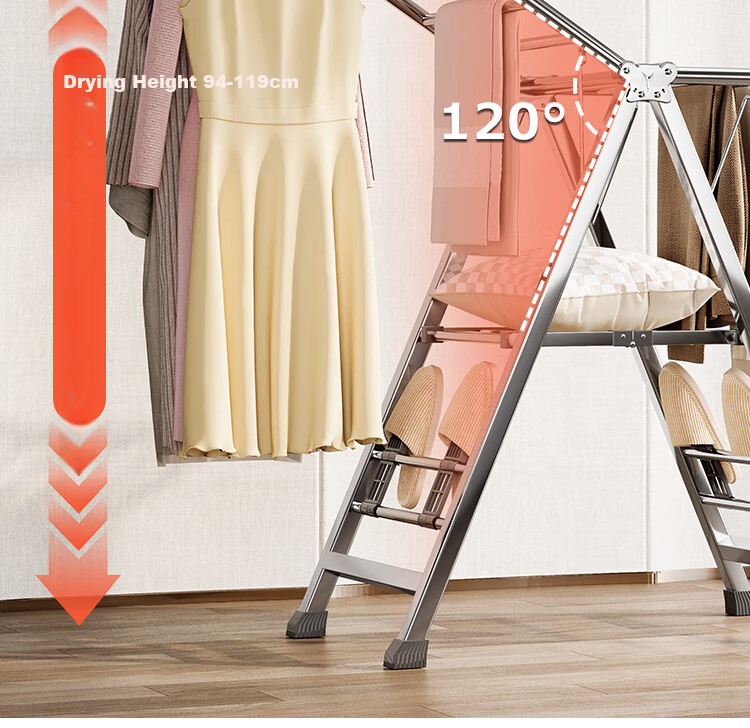 Yicai Nianhua Stainless Steel Folding Clothes Drying Rack Floor-Standing Balcony Laundry Rack No-Installation Clothes and Quilt Hanger 4497 4