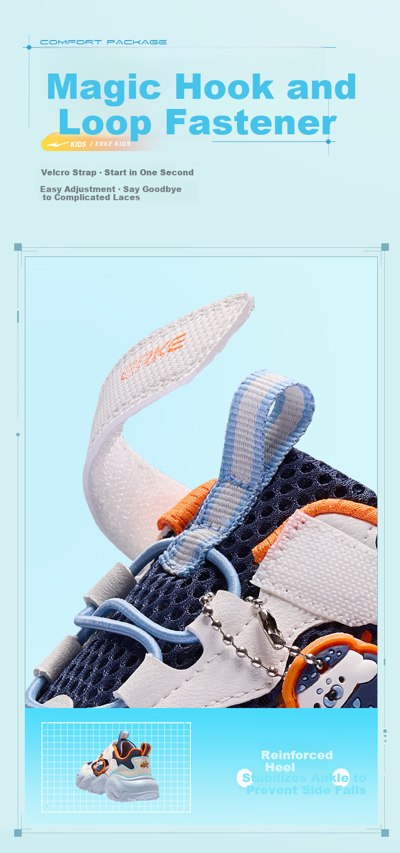 ERKE Kids Summer Casual Shoes Boys and Girls Toddler Sports Shoes Ink Blue/Microcrystalline White/Wild Gray Size 32 7
