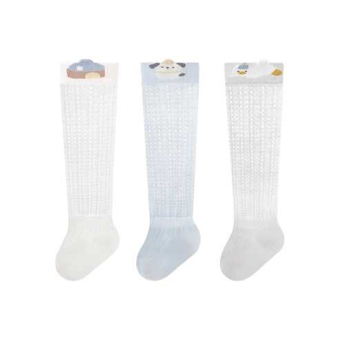 Five Cotton 3-Pair Pack Children's Socks Summer Mesh Breathable Over-the-Knee Anti-Mosquito Baby Socks Soft Cuffs Non-Binding A-Class