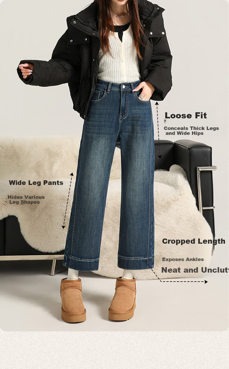 Langsha Women's 9/10 Length High-Waist Stretch Straight-Leg Loose Fit Wide-Leg Jeans Spring Summer New Style 9