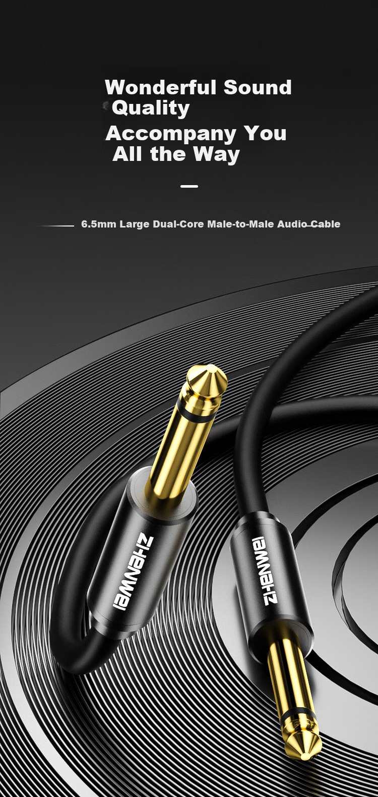 ZHENWEI 6.5mm Audio Cable 6.35mm Dual Core Male to Male Connection Cable for Recording Speaker Amplifier Microphone Electric Guitar Electronic Keyboard Mixer Adapter Cable 0.5M 1