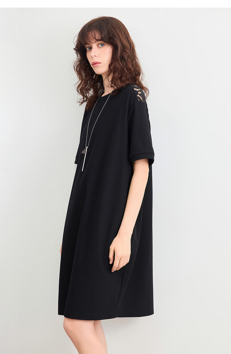 Demana Cloud Soft Cotton Series Summer Lazy Casual Round Neck Lace Splice Loose Slim Petite Women's Dress 18