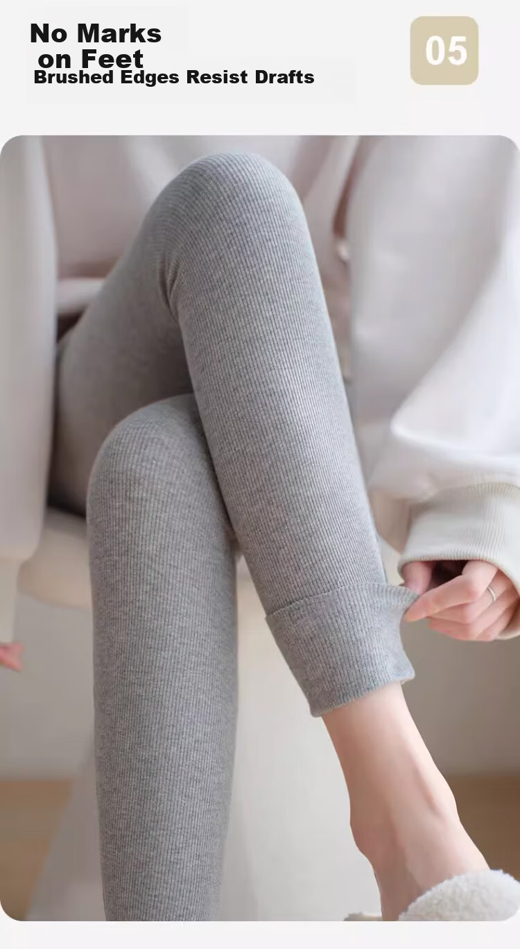 Langsha Ribbed Cotton High-Waist Slim Fit Thermal Leggings for Women, Spring and Autumn Outerwear, Versatile Warm Skinny Cropped Pants 8