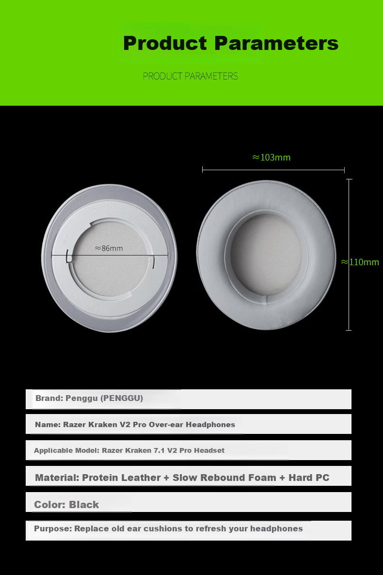 PENGGU Suitable for Razer North Sea Giant Ears Headphones Standard Version X Ear Covers, Razer Over-Ear Earphone Foam Protective Covers, Standard Version X - Gray 7
