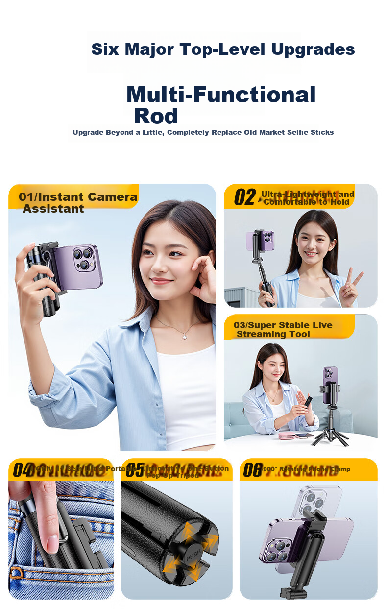 Samtogo Zoom Mini Selfie Stick Phone Holder Floor Tripod Compact Portable Travel Gadget 360° Rotating Stabilized Gimbal Follow Shooting Multifunctional All-in-One 4