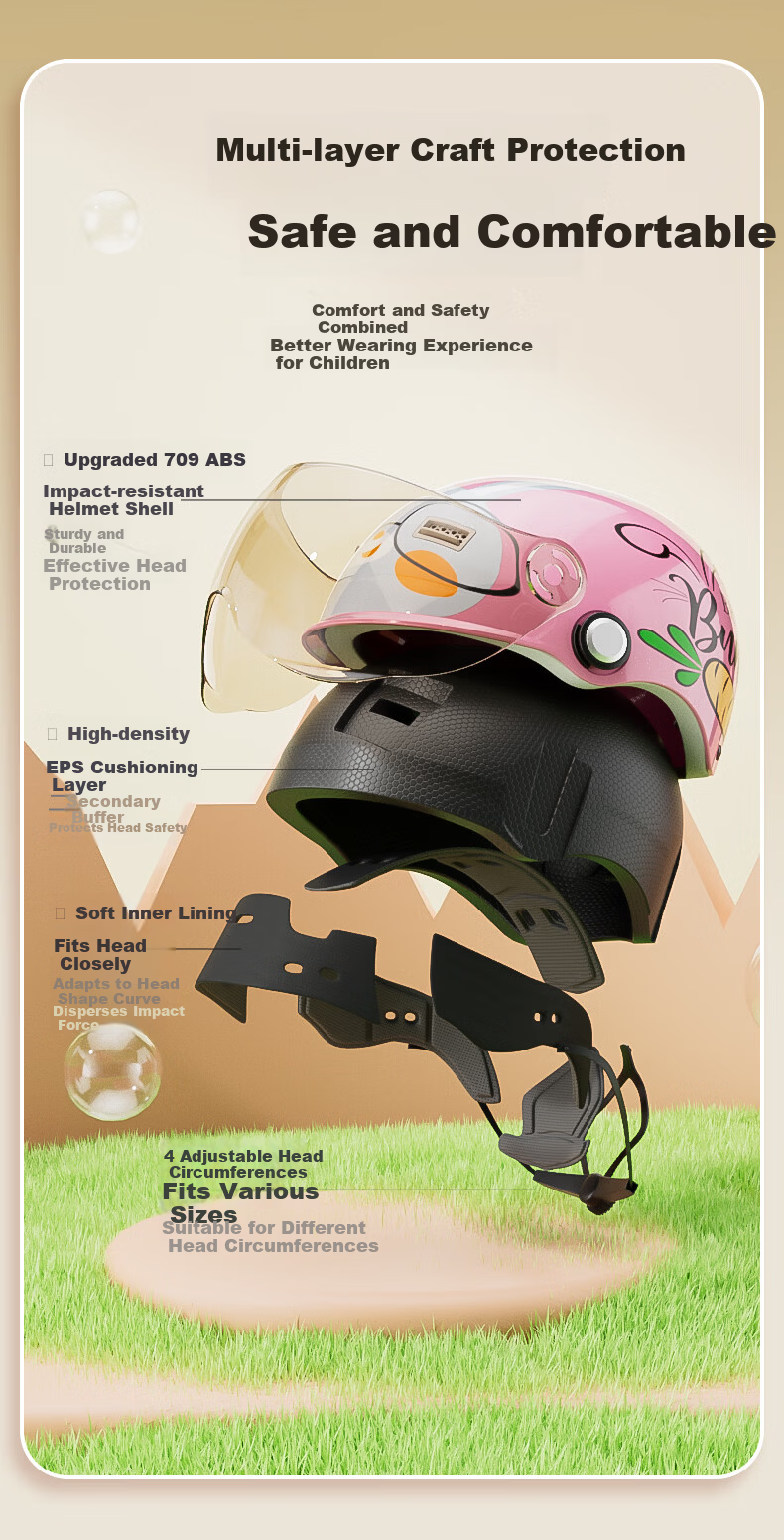 YEMA 3C Certified 238S Kids Helmet for Girls and Boys Summer Lightweight Baby Electric Motorcycle Half Helmet Child Electric Vehicle Safety Cap Pink + Brown Short Visor 2