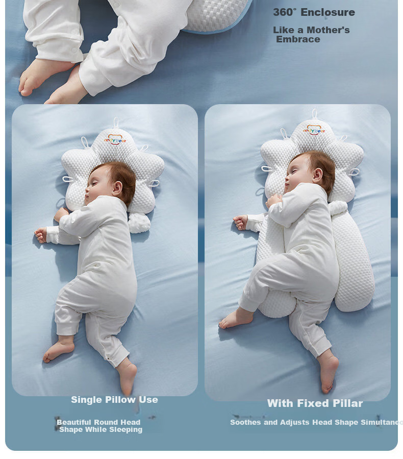 Aibedila Baby Shaping Pillow Newborn Head Correction Pillow 0-6 Months Anti-Flat Head Sleep Aid Blue 12