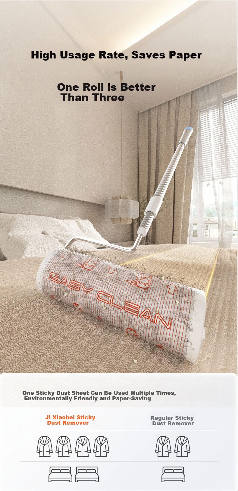 Jixiaobei 16cm Lint Roller 2 Rolls 100 Sheets Sticky Dust Removal Paper Clothes Hair Remover Cat Hair Cleaning Tool Replacement Rolls 8