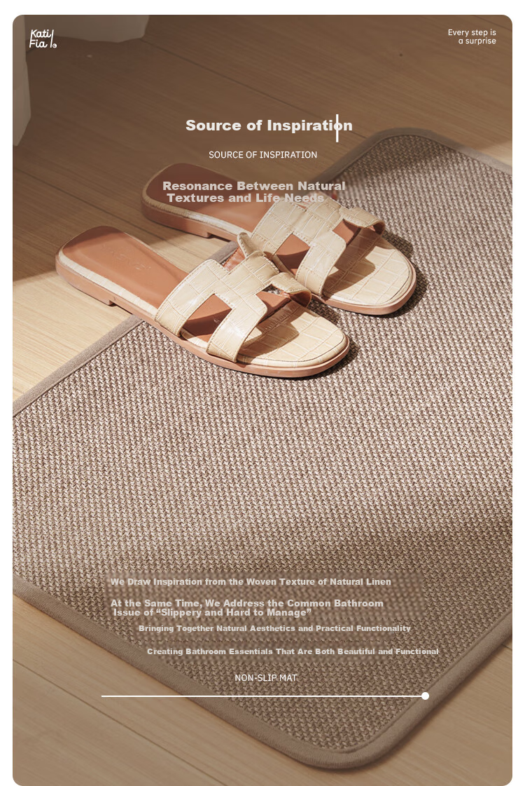 Cartifia Bathroom Mat Absorbent Quick-Dry Non-Slip Anti-Fall Linen Texture Thickened Rattan Brown 50*80cm 1