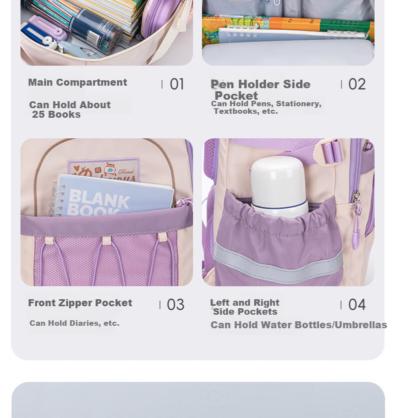 FUTURE STAR Elementary School Backpack Lightweight Ergonomic Shoulder Support Children's School Bag for Grades 1-3 Girls Large Capacity Purple 11